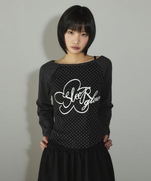 플라워 도트 크롭 롱 슬리브[블랙]