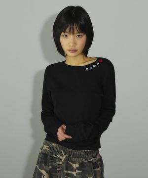 캔디 버튼 롱 슬리브 티셔츠[블랙]