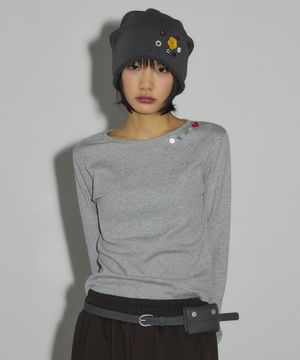 캔디 버튼 롱 슬리브 티셔츠[그레이]