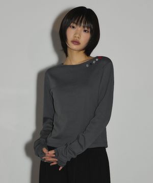 캔디 버튼 롱 슬리브 티셔츠[차콜]