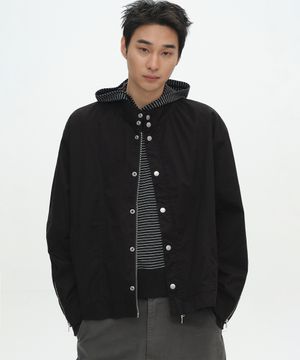 하이넥 아일렛 포인트 베이직 워시드 코튼 투웨이 블루종 자켓_2COLOR