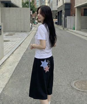 버뮤다 스타패치 사이드턱 스웨트 팬츠 블랙