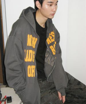 빈티지 레터링 아플리케 패치 투웨이 오버핏 후드집업 자켓_3COLOR