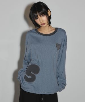 컬러 아플리케 스트라이프 티셔츠[블루]