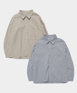 옥스포드 레이어드 포켓 베이직 스냅 버튼 오버핏 긴팔 셔츠_2COLOR