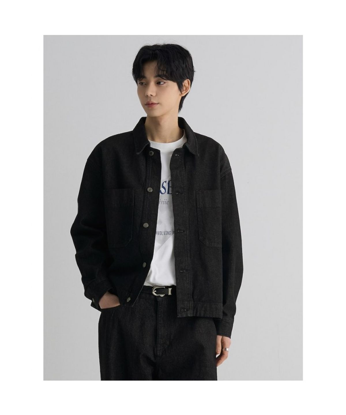 에잇세컨즈(8SECONDS) 미니멀 블랙 데님 셔켓  블랙