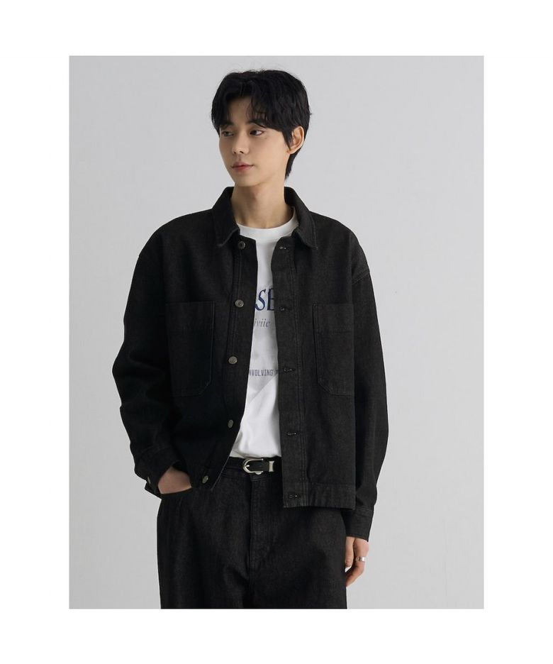 미니멀 블랙 데님 셔켓  블랙