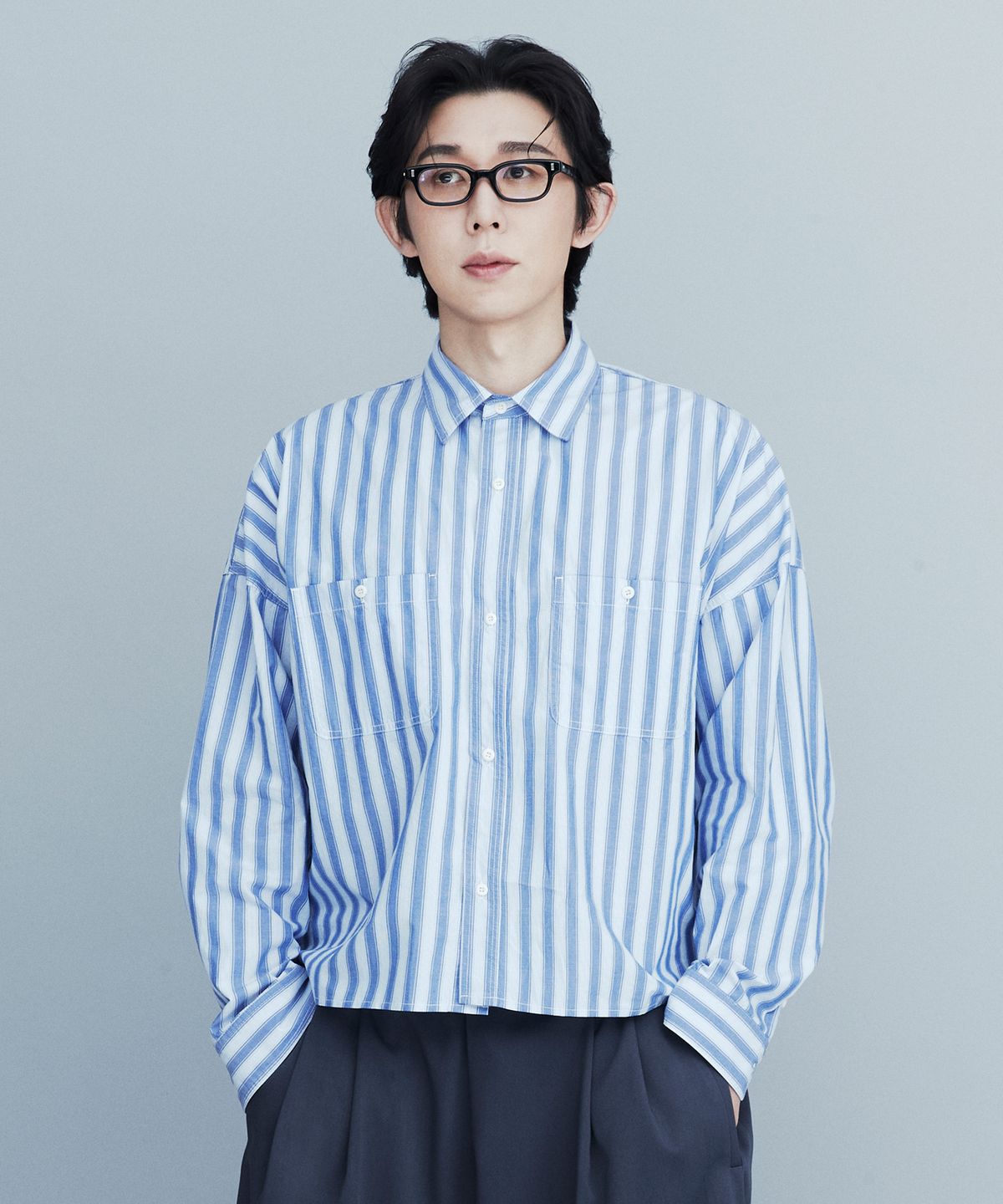 디앤드퀘스천(THEENDQUESTION) Stripe crop shirt / BLUE