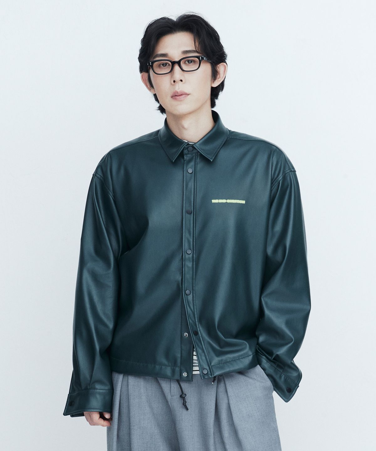 디앤드퀘스천(THEENDQUESTION) Leather snap jumper / GREEN
