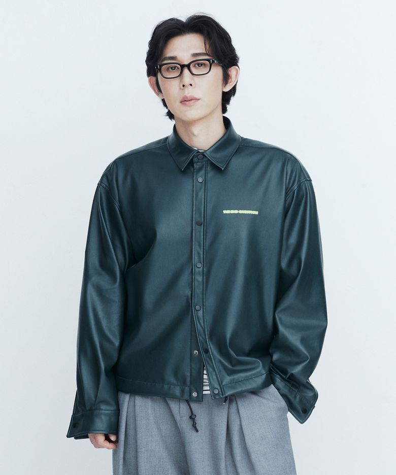 Leather snap jumper / GREEN