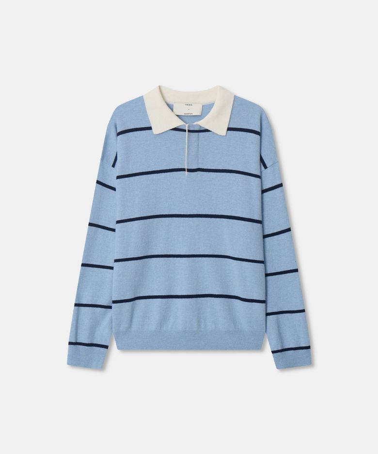 Stripe collar knit top / LIGHT BLUE