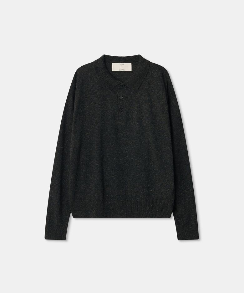 Wool linen collar knit top / BLACK