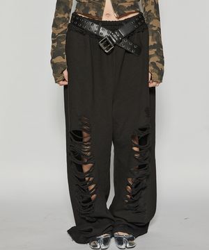 스크래치 데미지 스웨트 팬츠(Black)