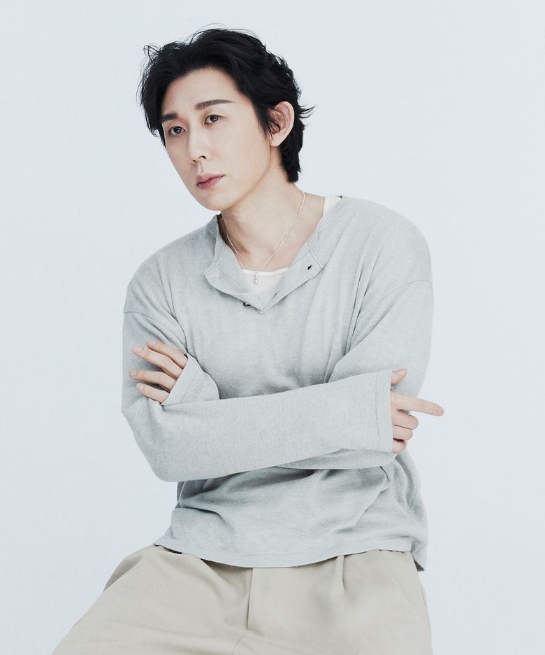 Wool linen henley neck knit top / GRAY
