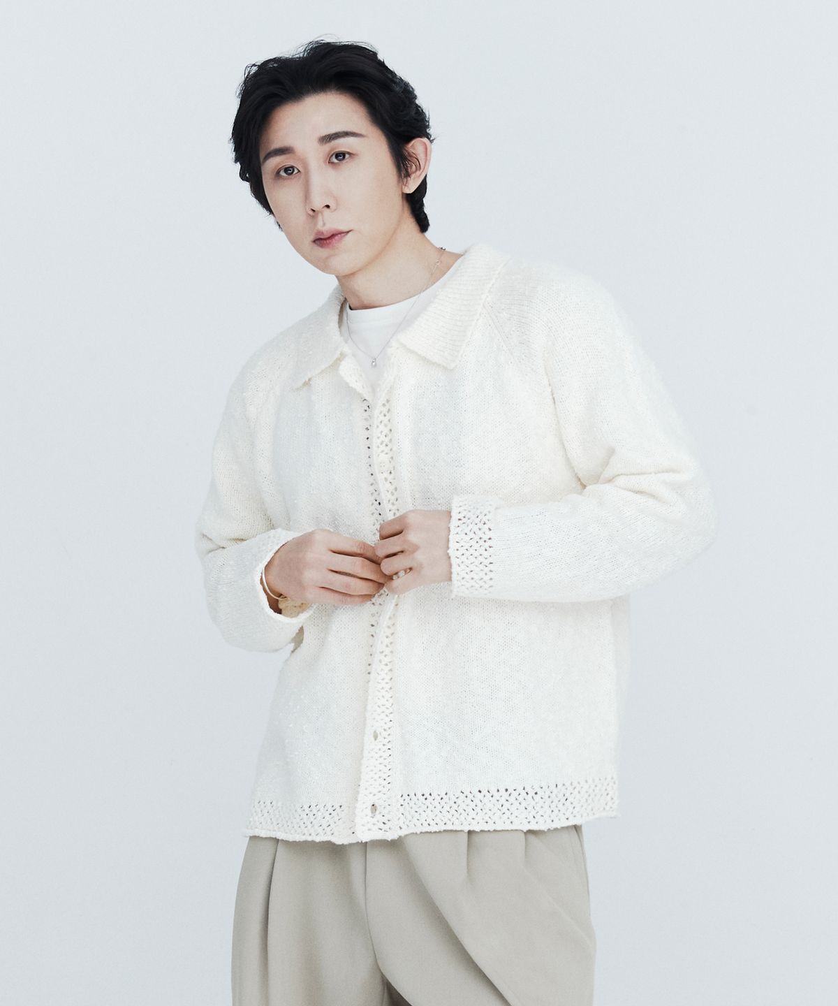 디앤드퀘스천(THEENDQUESTION) Slub collar cardigan / IVORY