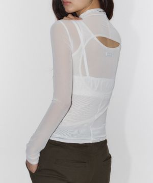 시스루 매쉬 셔링 뒷트임 나시 레이어드 롱슬리브 반목 티셔츠_2COLOR