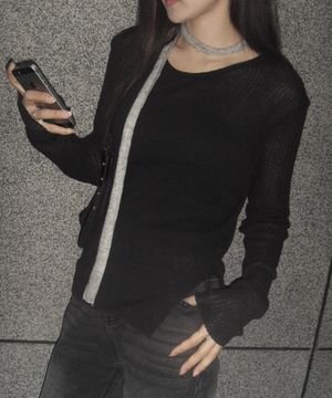 슬림핏 트임 긴팔 니트 블랙