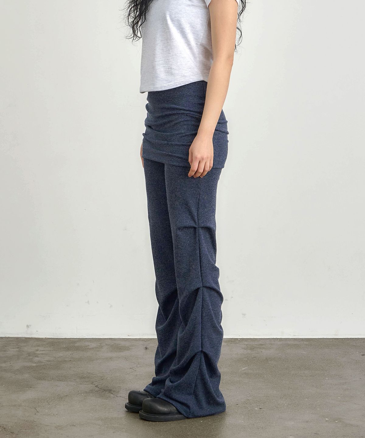 키지코(KIJIKO) ke609-Shirring Skirt Leggings Navy