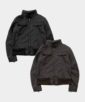 하이넥 버튼 베이직 투웨이 인시전 블루종 크롭 레더 자켓_2COLOR