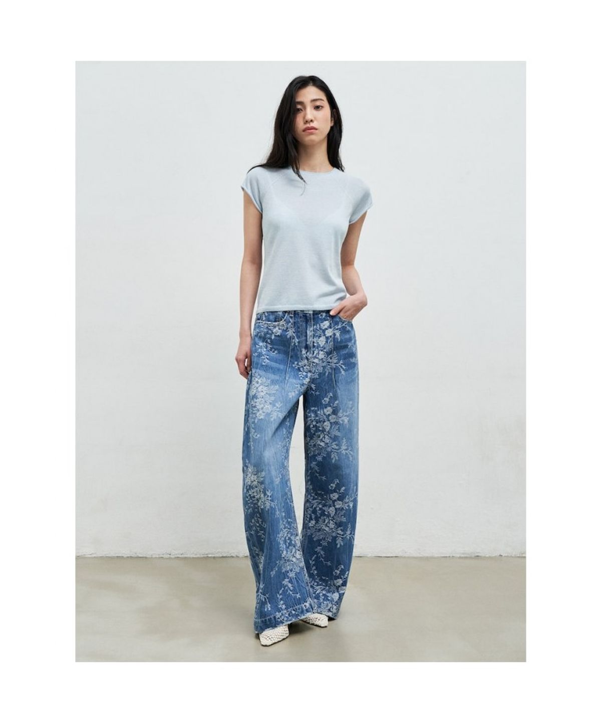 앙개(ANGGAE) Flower Wide Pants  Blue