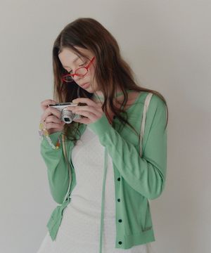 아콘 베이직 라운드 긴팔 니트 가디건(스트랩set)