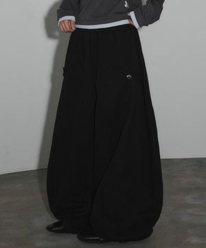스냅 사이드 턱 와이드 스웨트 팬츠[블랙]