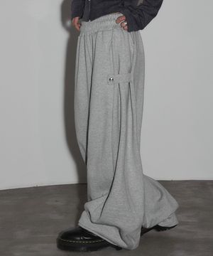 스냅 사이드 턱 와이드 스웨트 팬츠[그레이]