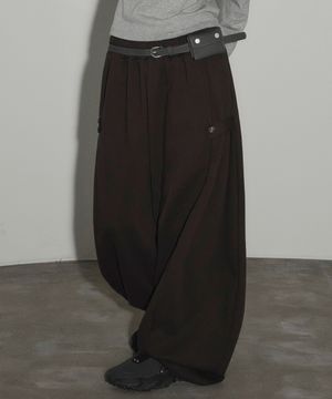 스냅 사이드 턱 와이드 스웨트 팬츠[브라운]