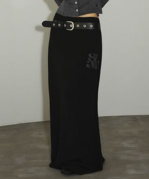 로고 스웨트 맥시 롱 스커트[블랙]