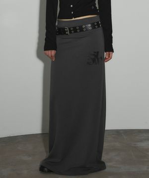 로고 스웨트 맥시 롱 스커트[차콜]