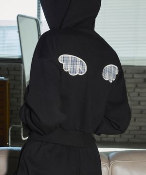엔젤 아플리케 크롭 후드 집업[블랙]