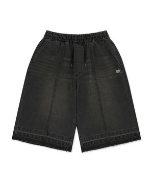 WASHED BANDING BERMUDA PANTS - BLACK