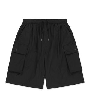 TAG NYLON CARGO HALF PANTS - BLACK