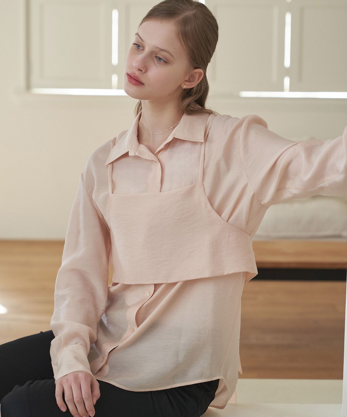 플로브(FLOVE) SHEER BUSTIER SHIRT BLOUSE_PE
