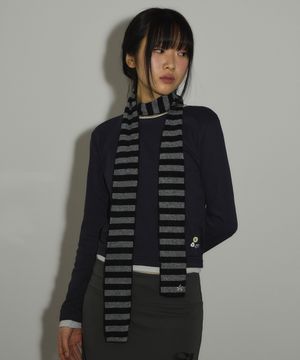 슬림 스트라이프 롱 스카프[블랙]