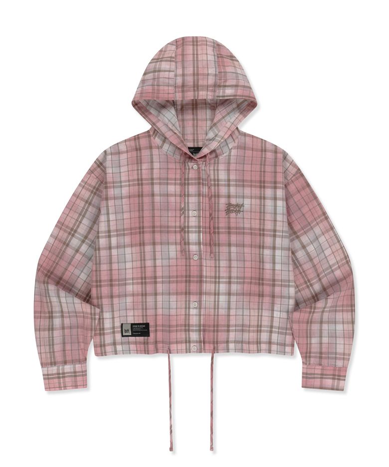 W CROP CHCEK HOOD SHIRTS - PINK