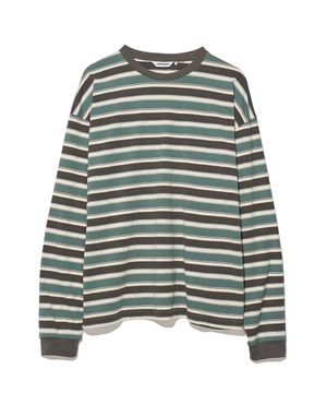 빈티지 보더 스트라이프 롱 슬리브 그린
