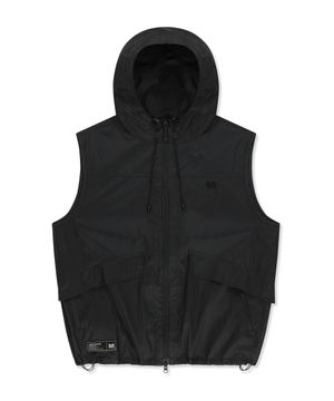 NYLON WASHER HOODED VEST - BLACK