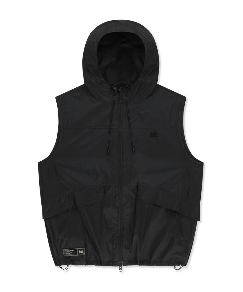 NYLON WASHER HOODED VEST - BLACK