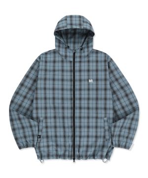 CHECK TAG HOOD ZIP UP SHIRTS - BLUE
