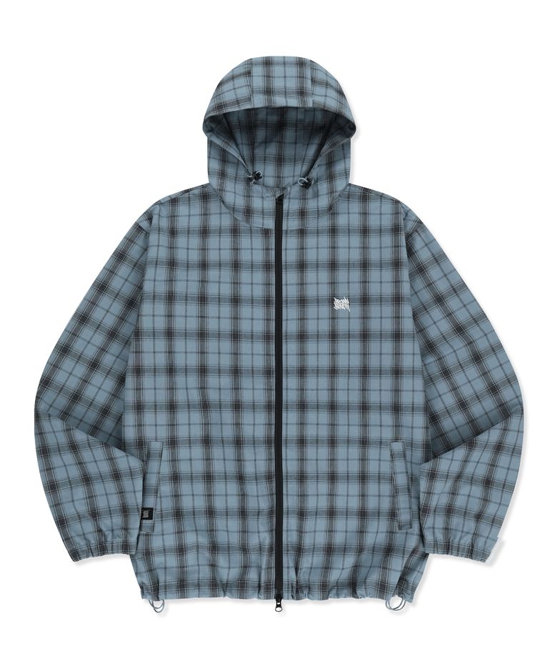 CHECK TAG HOOD ZIP UP SHIRTS - BLUE