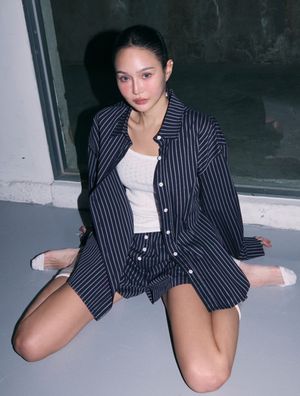 덴 스트라이프 오버핏 셔츠