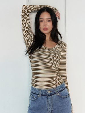 듀얼 스트라이프 티셔츠(올리브카키)