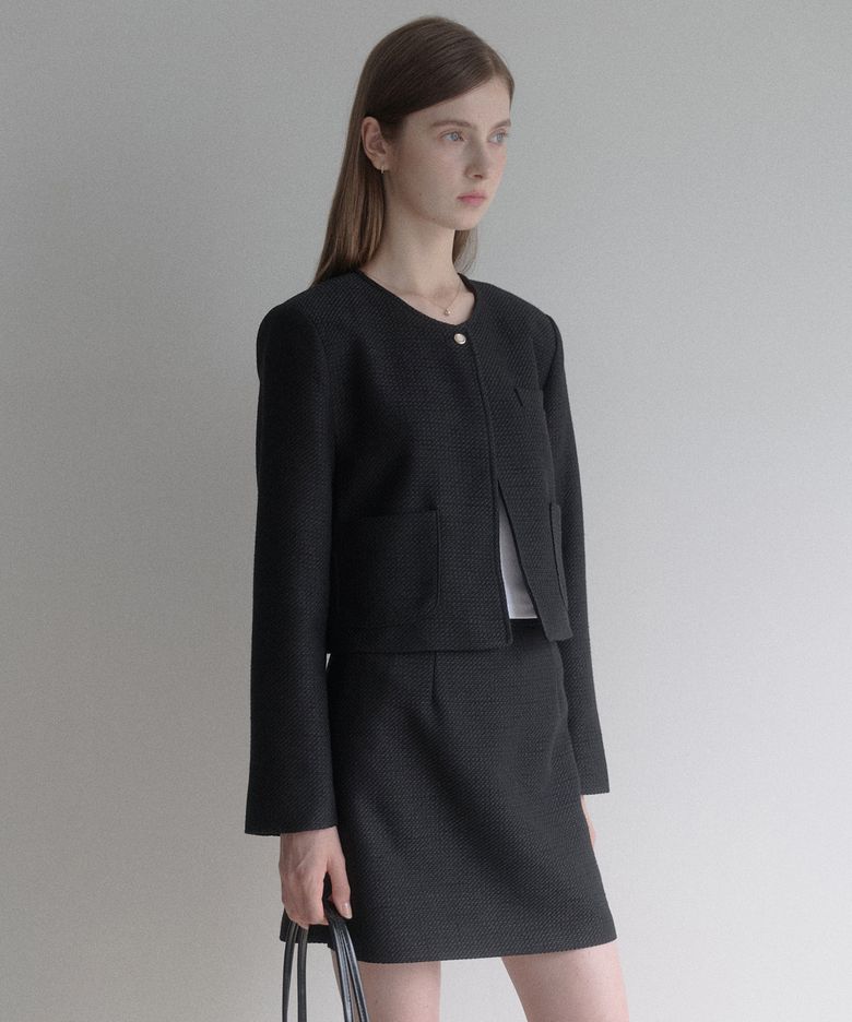 One tweed Long Sleeve Crop jacket (블랙)