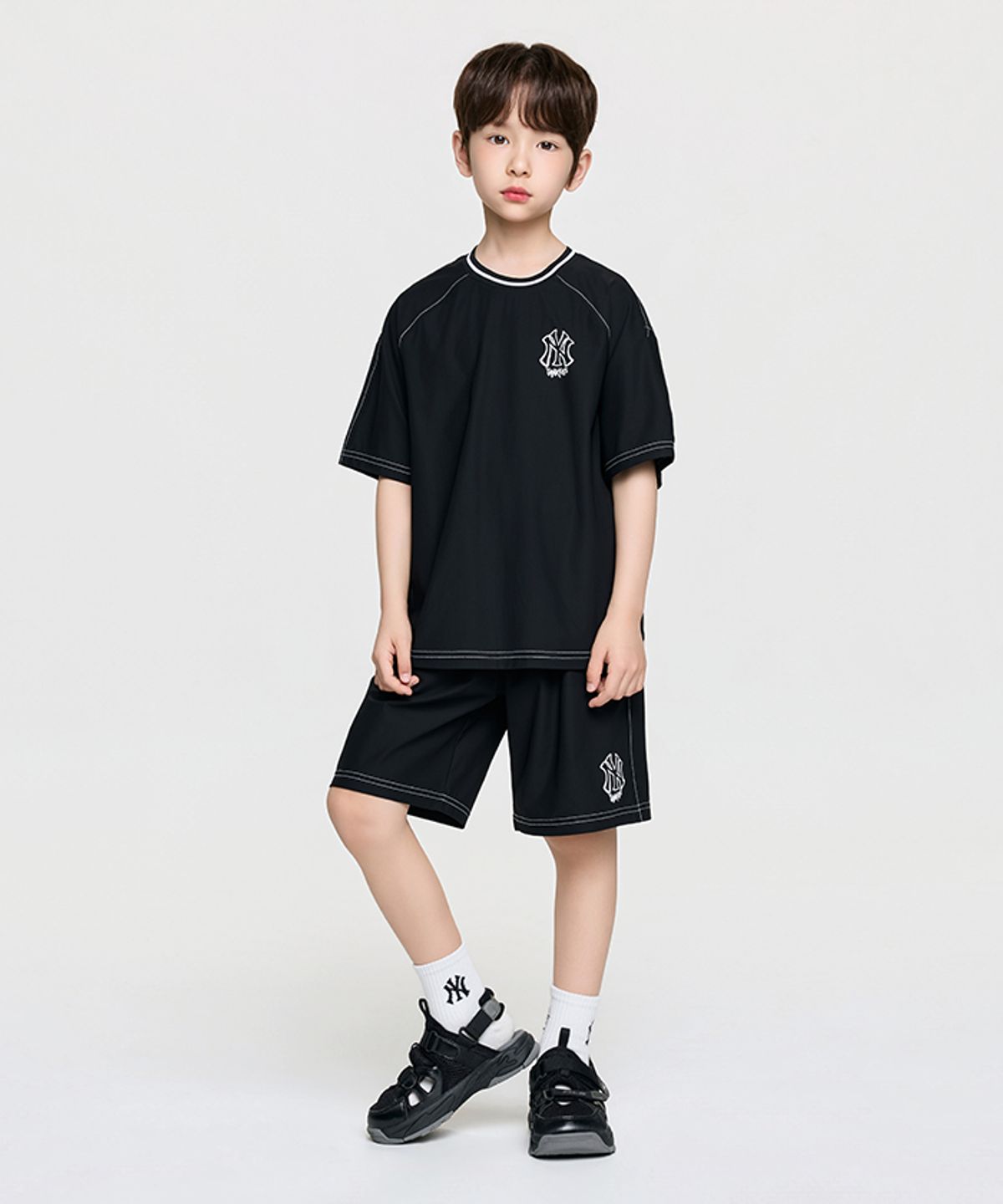 엠엘비 키즈(MLB KIDS) 스트릿 베이직 우븐 빅로고 티셔츠세트 NY (Black)
