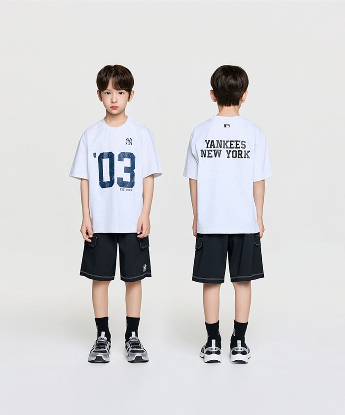 엠엘비 키즈(MLB KIDS) 스포티브 바시티 숫자 아트웍 티셔츠세트 NY (L.Melange Grey)