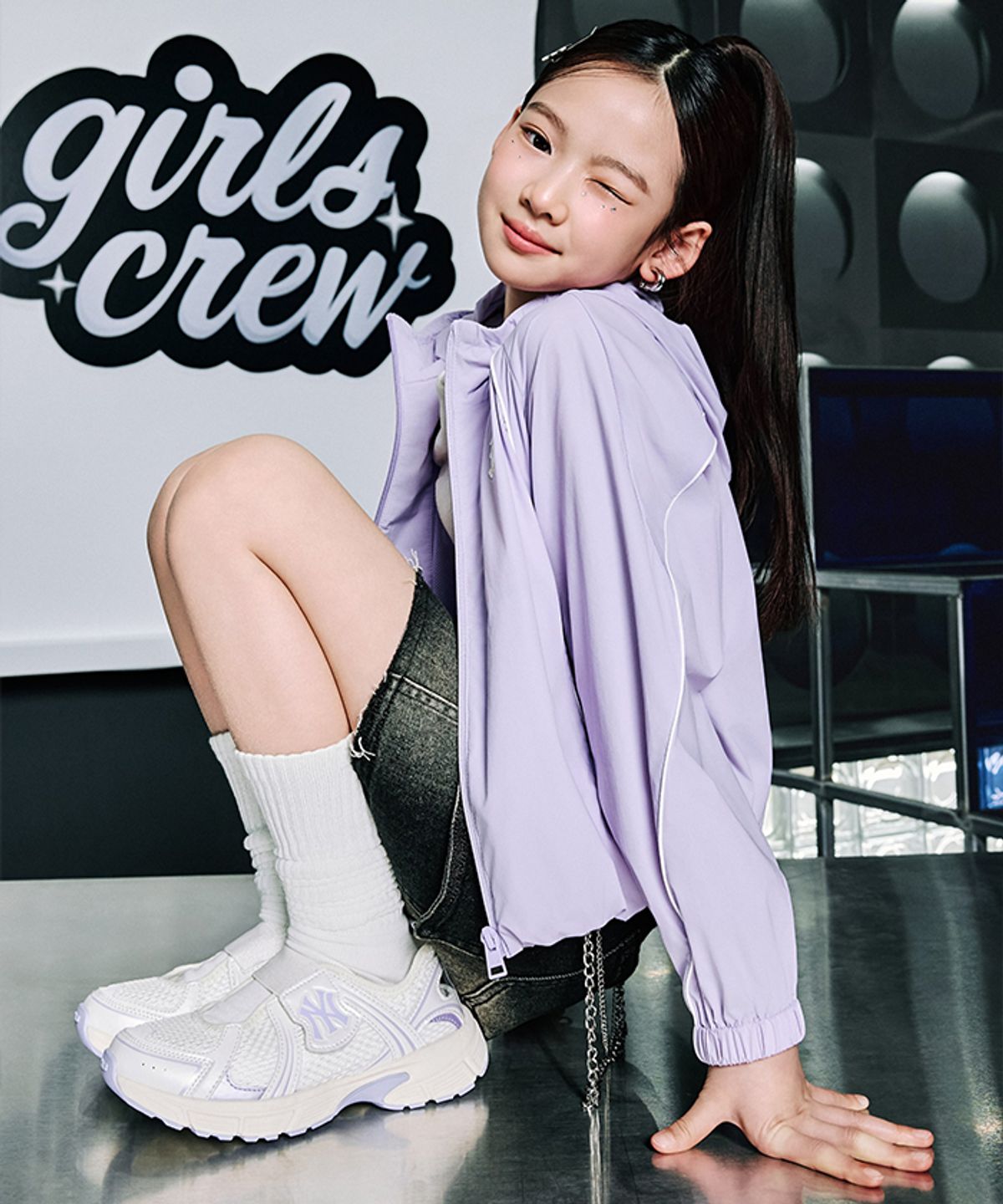 엠엘비 키즈(MLB KIDS) 걸즈 애슬레저 크롭 바람막이 BOS (Lavender)