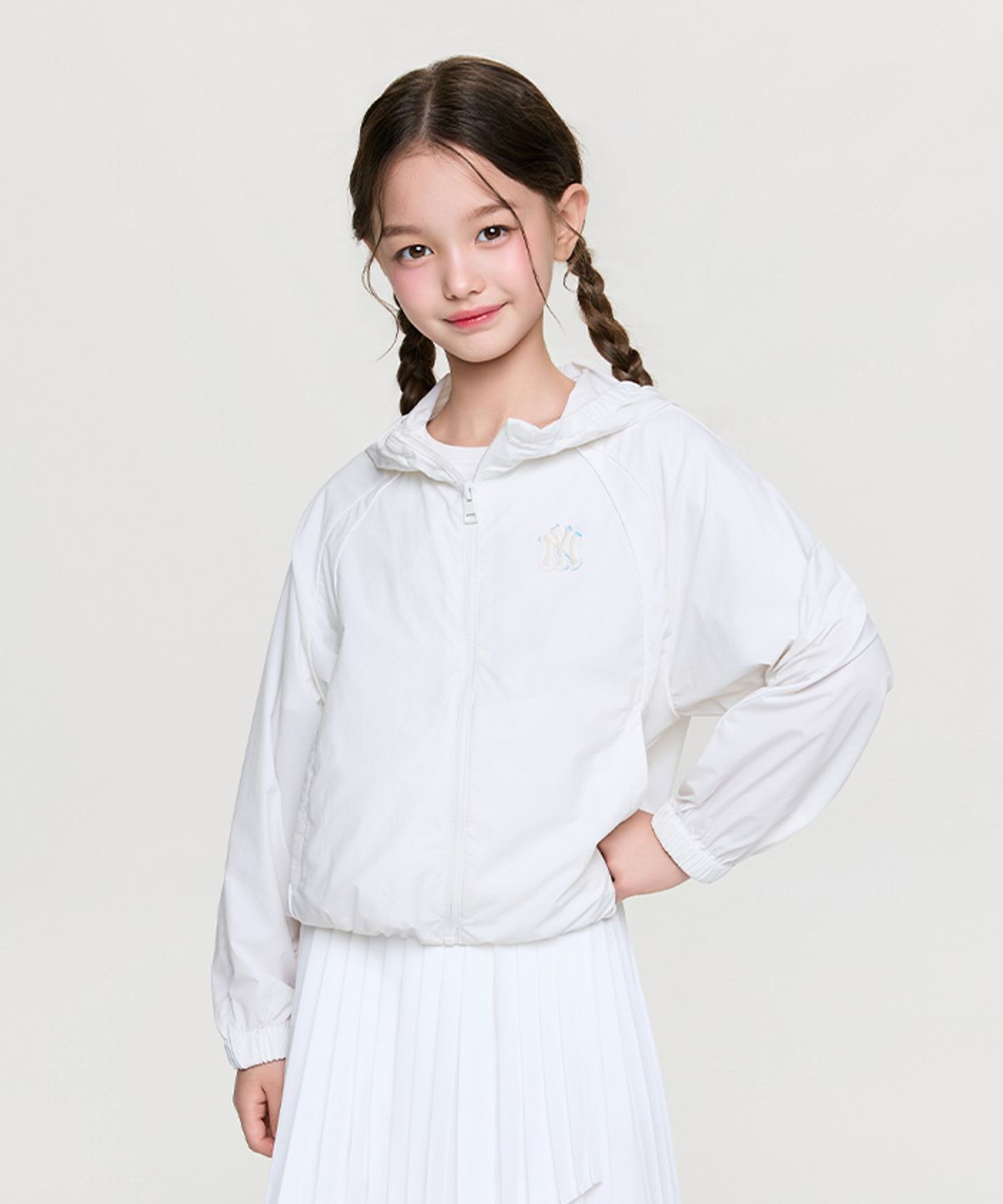 엠엘비 키즈(MLB KIDS) 걸즈 애슬레저 크롭 바람막이 NY (Ivory)