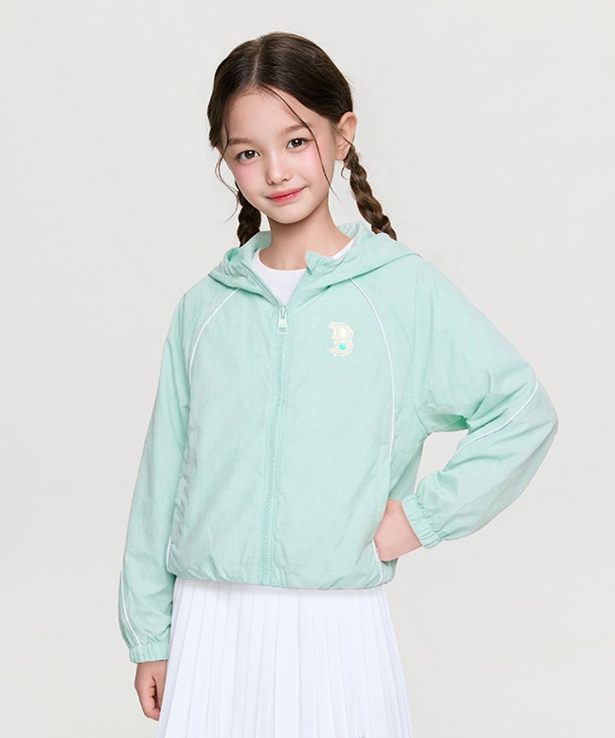 엠엘비 키즈(MLB KIDS) 걸즈 애슬레저 크롭 바람막이 BOS (L.Mint)