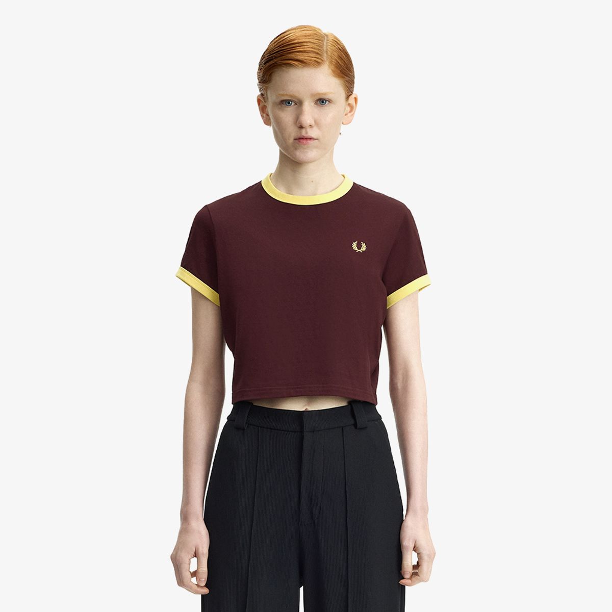 프레드페리(FRED PERRY) [womens] 크롭 링어 티셔츠 - 옥스 블러드 AFPF2619163-597